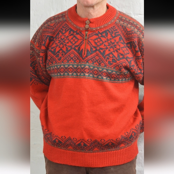 Dale of Norway Men's Red Wood Hand Knit Nordic Sweater - Picture 2 of 9
